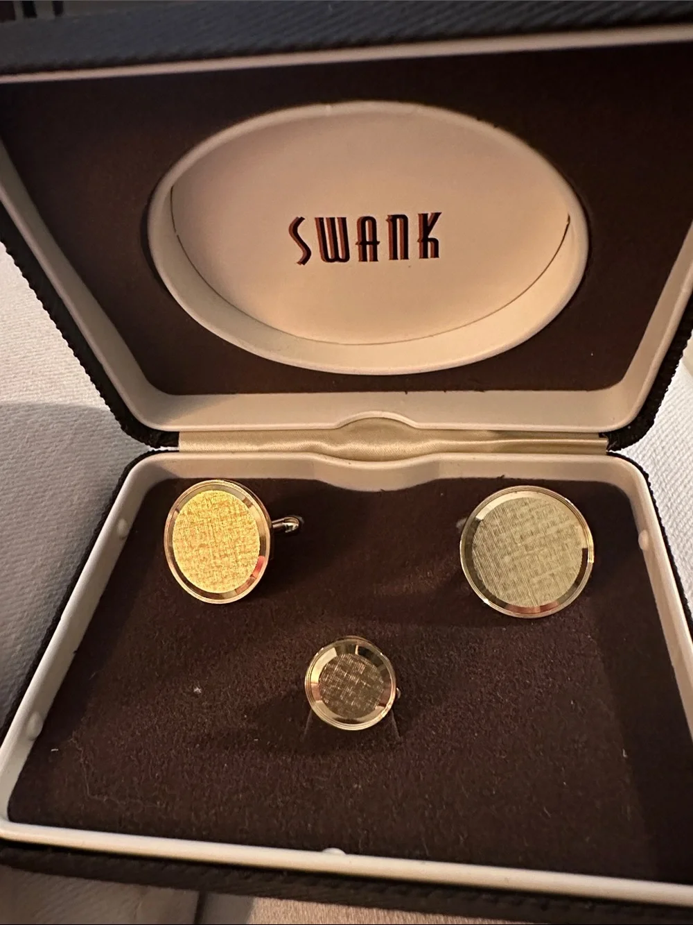 SWANK Gold-Tone Textured Round Cufflinks and Stud Set